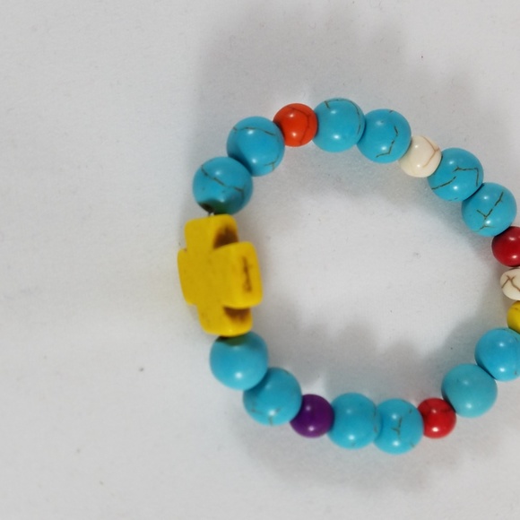 Hand Crafted Kids' Howlite Cross Bracelet Turquoise/Purple/White/Red/ etc - Picture 2 of 3